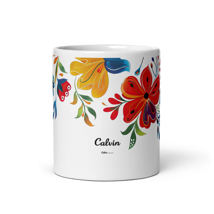 Calvin Exclusive Name Art Piece Home Office Work Coffee Mug Mexican Spanish Pride Gift Cup One-Of-A-Kind Calligraphy White Glossy Mug | C13 Mexicada