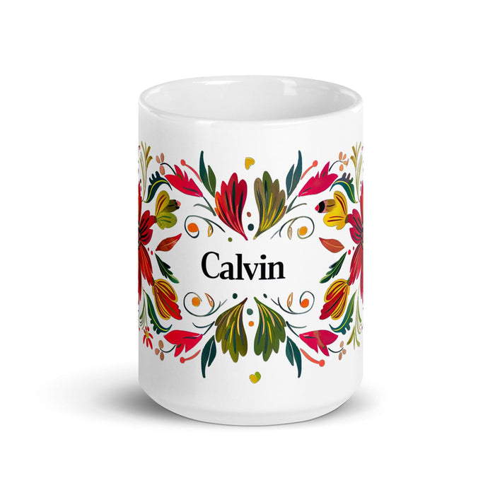 Calvin Exclusive Name Art Piece Home Office Work Coffee Mug Mexican Spanish Pride Gift Cup One-Of-A-Kind Calligraphy White Glossy Mug | C14 Mexicada