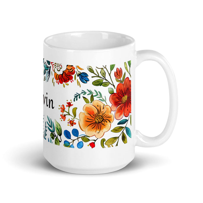 Calvin Exclusive Name Art Piece Home Office Work Coffee Mug Mexican Spanish Pride Gift Cup One-Of-A-Kind Calligraphy White Glossy Mug | C15 Mexicada 15 oz