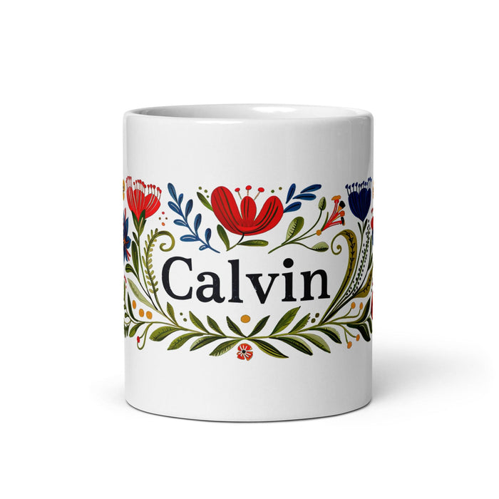 Calvin Exclusive Name Art Piece Home Office Work Coffee Mug Mexican Spanish Pride Gift Cup One-Of-A-Kind Calligraphy White Glossy Mug | C16 Mexicada