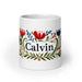 Calvin Exclusive Name Art Piece Home Office Work Coffee Mug Mexican Spanish Pride Gift Cup One-Of-A-Kind Calligraphy White Glossy Mug | C16 Mexicada