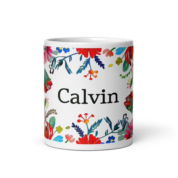 Calvin Exclusive Name Art Piece Home Office Work Coffee Mug Mexican Spanish Pride Gift Cup One-Of-A-Kind Calligraphy White Glossy Mug | C17 Mexicada