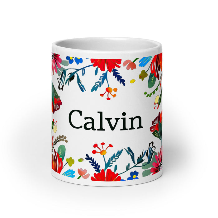 Calvin Exclusive Name Art Piece Home Office Work Coffee Mug Mexican Spanish Pride Gift Cup One-Of-A-Kind Calligraphy White Glossy Mug | C17 Mexicada