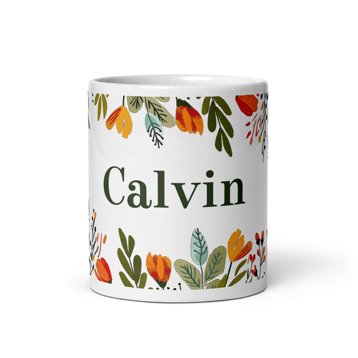 Calvin Exclusive Name Art Piece Home Office Work Coffee Mug Mexican Spanish Pride Gift Cup One-Of-A-Kind Calligraphy White Glossy Mug | C18 Mexicada