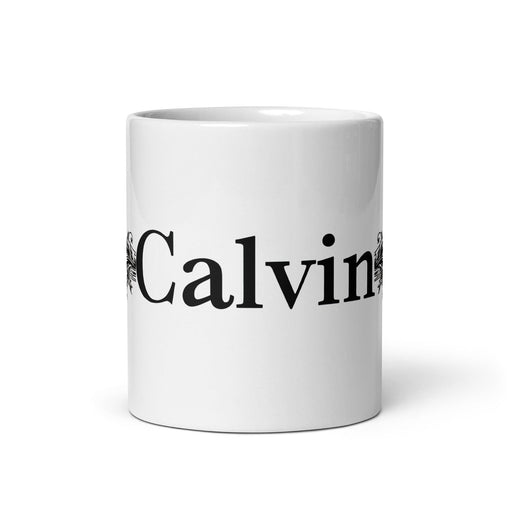 Calvin Exclusive Name Art Piece Home Office Work Coffee Mug Mexican Spanish Pride Gift Cup One-Of-A-Kind Calligraphy White Glossy Mug | C19 Mexicada