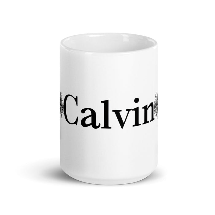 Calvin Exclusive Name Art Piece Home Office Work Coffee Mug Mexican Spanish Pride Gift Cup One-Of-A-Kind Calligraphy White Glossy Mug | C19 Mexicada