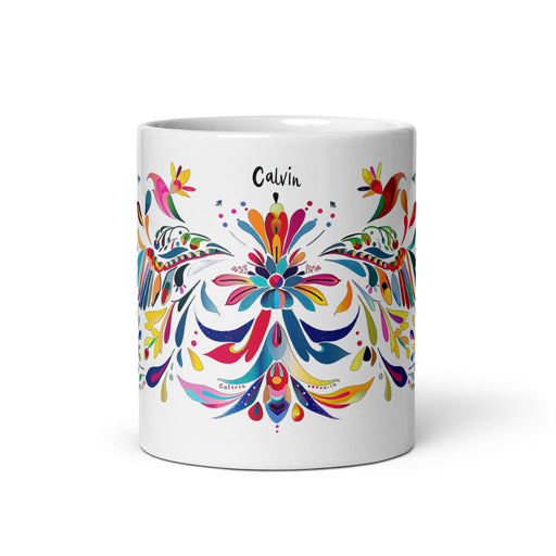 Calvin Exclusive Name Art Piece Home Office Work Coffee Mug Mexican Spanish Pride Gift Cup One-Of-A-Kind Calligraphy White Glossy Mug | C2 Mexicada