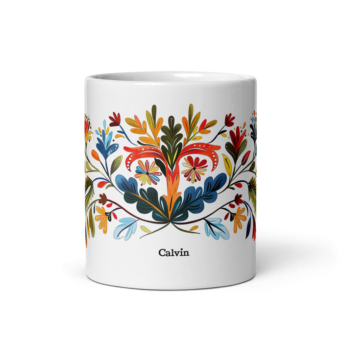 Calvin Exclusive Name Art Piece Home Office Work Coffee Mug Mexican Spanish Pride Gift Cup One-Of-A-Kind Calligraphy White Glossy Mug | C20 Mexicada