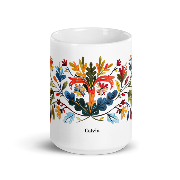 Calvin Exclusive Name Art Piece Home Office Work Coffee Mug Mexican Spanish Pride Gift Cup One-Of-A-Kind Calligraphy White Glossy Mug | C20 Mexicada