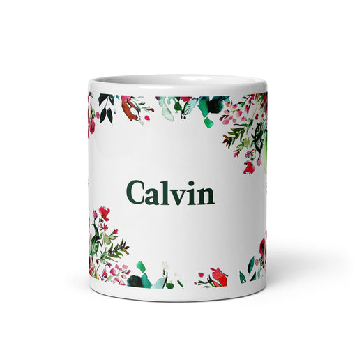 Calvin Exclusive Name Art Piece Home Office Work Coffee Mug Mexican Spanish Pride Gift Cup One-Of-A-Kind Calligraphy White Glossy Mug | C21 Mexicada