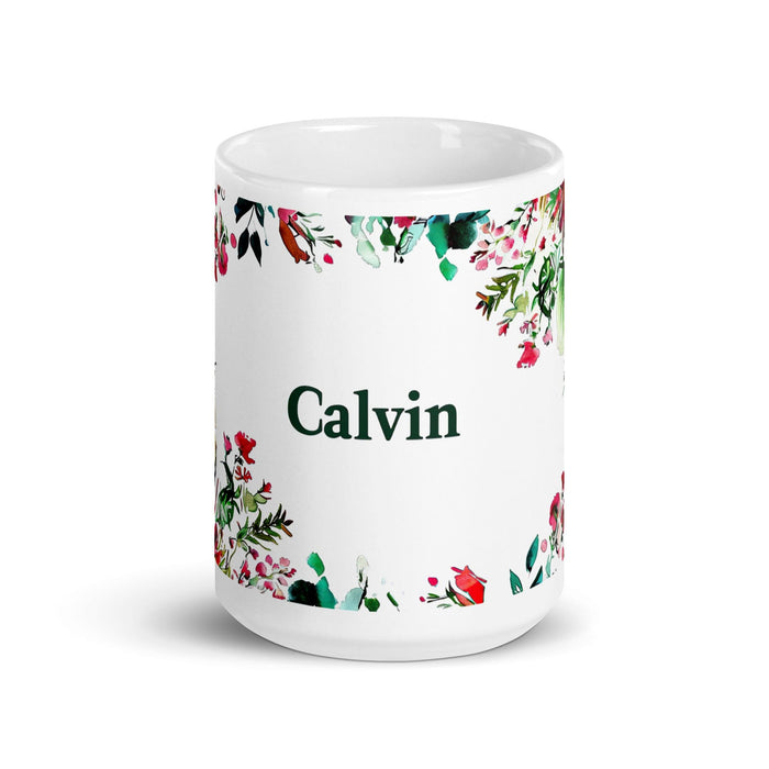 Calvin Exclusive Name Art Piece Home Office Work Coffee Mug Mexican Spanish Pride Gift Cup One-Of-A-Kind Calligraphy White Glossy Mug | C21 Mexicada