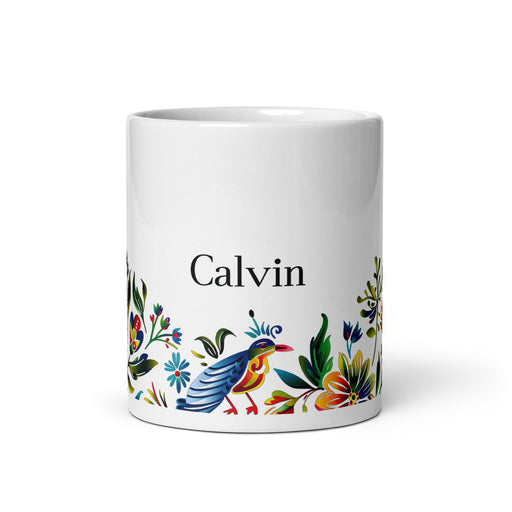 Calvin Exclusive Name Art Piece Home Office Work Coffee Mug Mexican Spanish Pride Gift Cup One-Of-A-Kind Calligraphy White Glossy Mug | C3 Mexicada