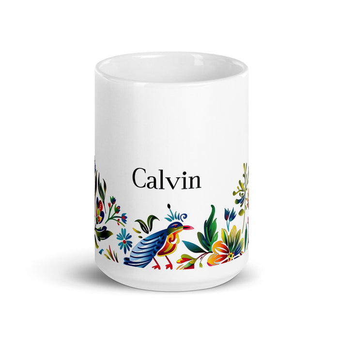 Calvin Exclusive Name Art Piece Home Office Work Coffee Mug Mexican Spanish Pride Gift Cup One-Of-A-Kind Calligraphy White Glossy Mug | C3 Mexicada