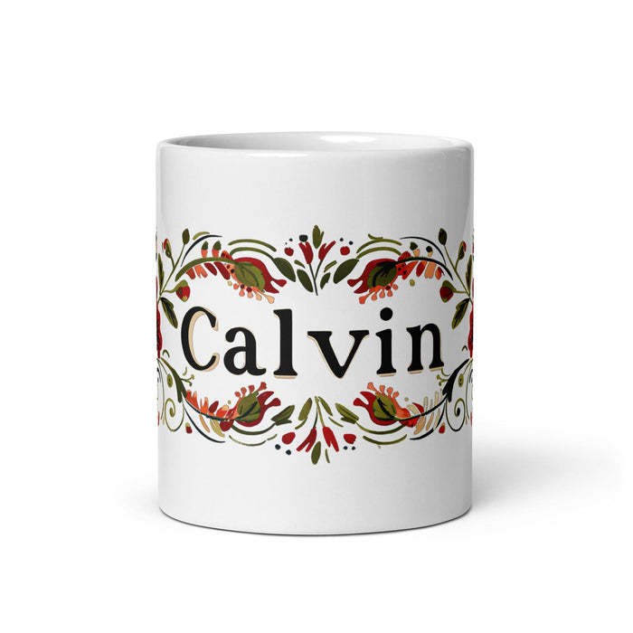 Calvin Exclusive Name Art Piece Home Office Work Coffee Mug Mexican Spanish Pride Gift Cup One-Of-A-Kind Calligraphy White Glossy Mug | C4 Mexicada