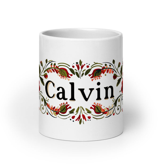 Calvin Exclusive Name Art Piece Home Office Work Coffee Mug Mexican Spanish Pride Gift Cup One-Of-A-Kind Calligraphy White Glossy Mug | C4 Mexicada