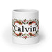 Calvin Exclusive Name Art Piece Home Office Work Coffee Mug Mexican Spanish Pride Gift Cup One-Of-A-Kind Calligraphy White Glossy Mug | C4 Mexicada