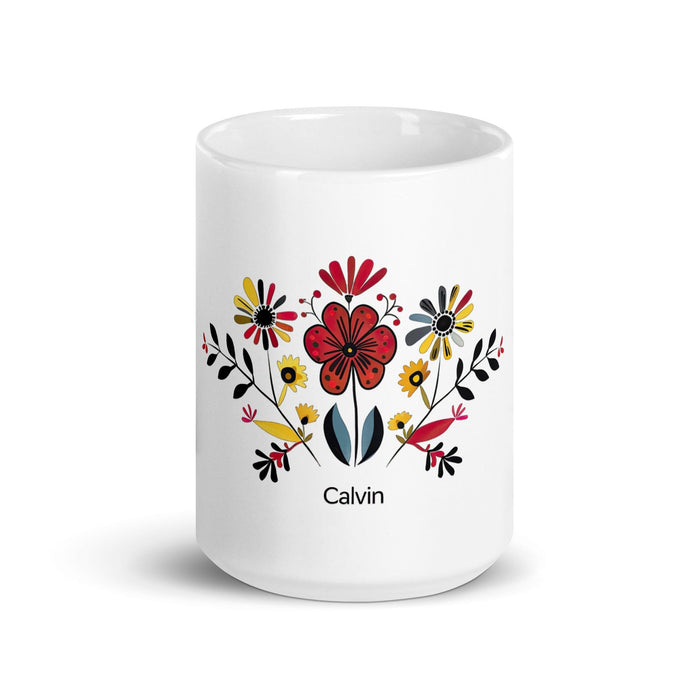 Calvin Exclusive Name Art Piece Home Office Work Coffee Mug Mexican Spanish Pride Gift Cup One-Of-A-Kind Calligraphy White Glossy Mug | C5 Mexicada