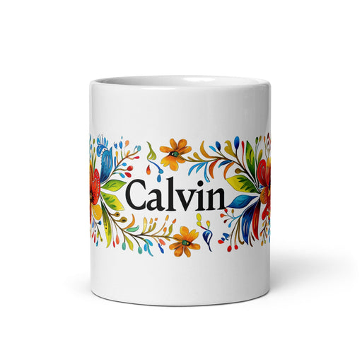 Calvin Exclusive Name Art Piece Home Office Work Coffee Mug Mexican Spanish Pride Gift Cup One-Of-A-Kind Calligraphy White Glossy Mug | C6 Mexicada