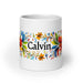 Calvin Exclusive Name Art Piece Home Office Work Coffee Mug Mexican Spanish Pride Gift Cup One-Of-A-Kind Calligraphy White Glossy Mug | C6 Mexicada