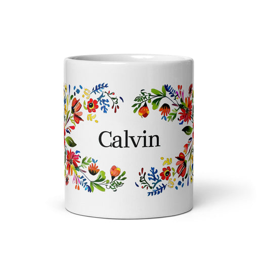 Calvin Exclusive Name Art Piece Home Office Work Coffee Mug Mexican Spanish Pride Gift Cup One-Of-A-Kind Calligraphy White Glossy Mug | C7 Mexicada