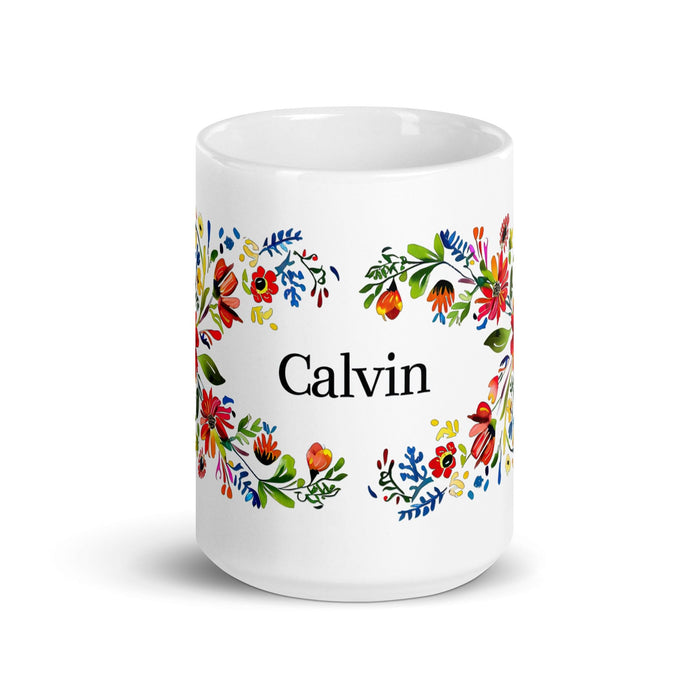 Calvin Exclusive Name Art Piece Home Office Work Coffee Mug Mexican Spanish Pride Gift Cup One-Of-A-Kind Calligraphy White Glossy Mug | C7 Mexicada