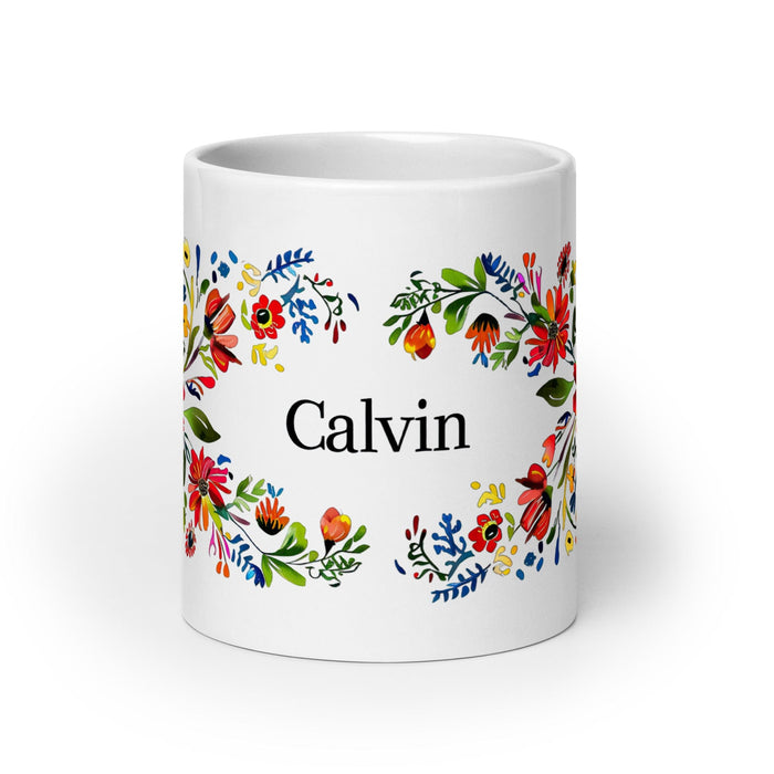 Calvin Exclusive Name Art Piece Home Office Work Coffee Mug Mexican Spanish Pride Gift Cup One-Of-A-Kind Calligraphy White Glossy Mug | C7 Mexicada