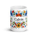 Calvin Exclusive Name Art Piece Home Office Work Coffee Mug Mexican Spanish Pride Gift Cup One-Of-A-Kind Calligraphy White Glossy Mug | C8 Mexicada