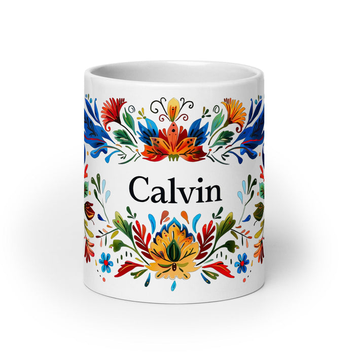 Calvin Exclusive Name Art Piece Home Office Work Coffee Mug Mexican Spanish Pride Gift Cup One-Of-A-Kind Calligraphy White Glossy Mug | C8 Mexicada