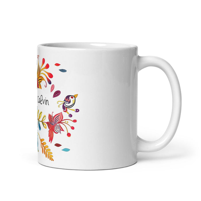 Calvin Exclusive Name Art Piece Home Office Work Coffee Mug Mexican Spanish Pride Gift Cup One-Of-A-Kind Calligraphy White Glossy Mug | C9 Mexicada 11 oz