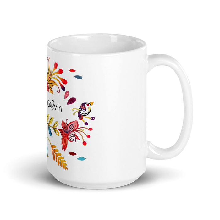 Calvin Exclusive Name Art Piece Home Office Work Coffee Mug Mexican Spanish Pride Gift Cup One-Of-A-Kind Calligraphy White Glossy Mug | C9 Mexicada 15 oz