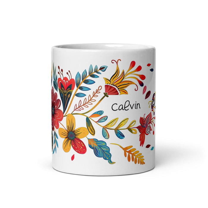 Calvin Exclusive Name Art Piece Home Office Work Coffee Mug Mexican Spanish Pride Gift Cup One-Of-A-Kind Calligraphy White Glossy Mug | C9 Mexicada