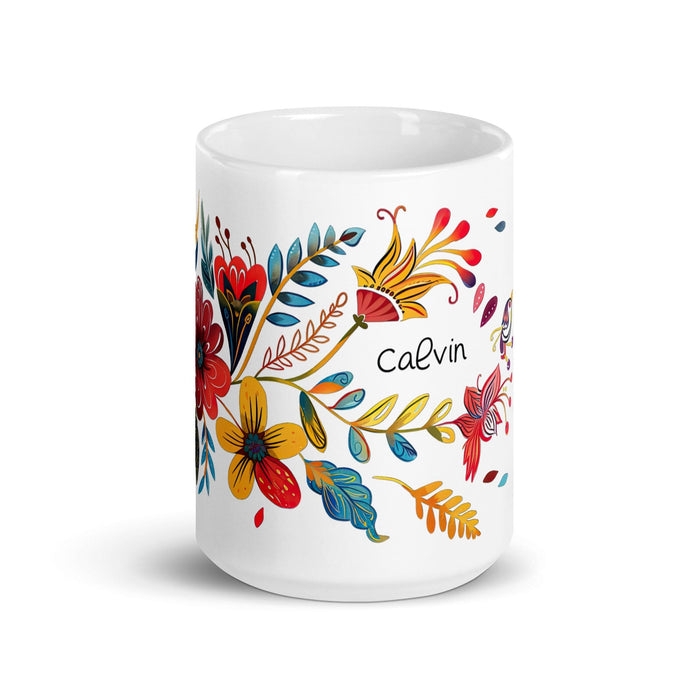 Calvin Exclusive Name Art Piece Home Office Work Coffee Mug Mexican Spanish Pride Gift Cup One-Of-A-Kind Calligraphy White Glossy Mug | C9 Mexicada