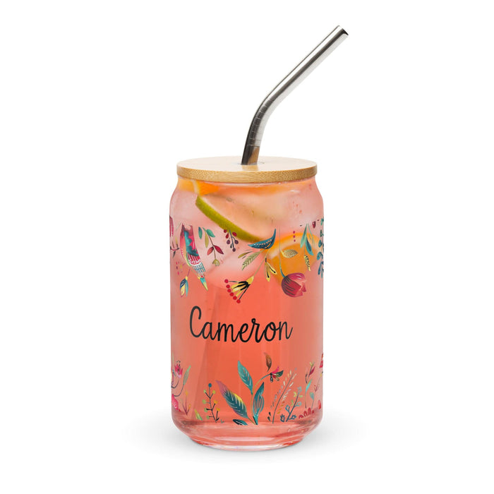 Cameron Exclusive Name Art Piece Can-Shaped Glass Home Office Work Mexican Spanish Pride Gift Cup One-Of-A-Kind Calligraphy Glass | C12 Mexicada