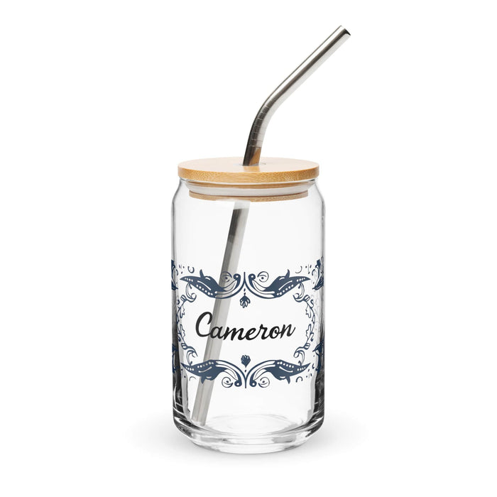 Cameron Exclusive Name Art Piece Can-Shaped Glass Home Office Work Mexican Spanish Pride Gift Cup One-Of-A-Kind Calligraphy Glass | C3 Mexicada 16 oz With Lid & Straw