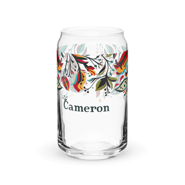 Cameron Exclusive Name Art Piece Can-Shaped Glass Home Office Work Mexican Spanish Pride Gift Cup One-Of-A-Kind Calligraphy Glass | C4 Mexicada 16 oz