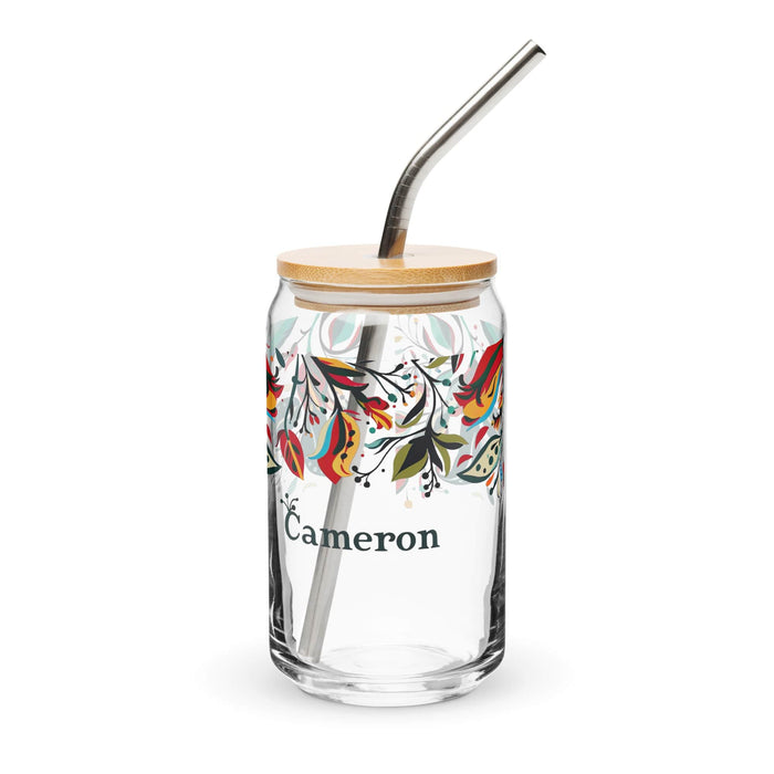 Cameron Exclusive Name Art Piece Can-Shaped Glass Home Office Work Mexican Spanish Pride Gift Cup One-Of-A-Kind Calligraphy Glass | C4 Mexicada 16 oz With Lid & Straw