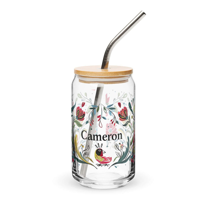 Cameron Exclusive Name Art Piece Can-Shaped Glass Home Office Work Mexican Spanish Pride Gift Cup One-Of-A-Kind Calligraphy Glass | C5 Mexicada 16 oz With Lid & Straw