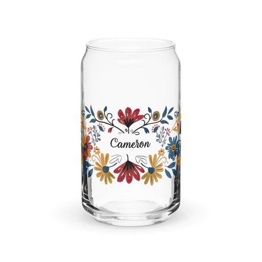 Cameron Exclusive Name Art Piece Can-Shaped Glass Home Office Work Mexican Spanish Pride Gift Cup One-Of-A-Kind Calligraphy Glass | C7 Mexicada 16 oz