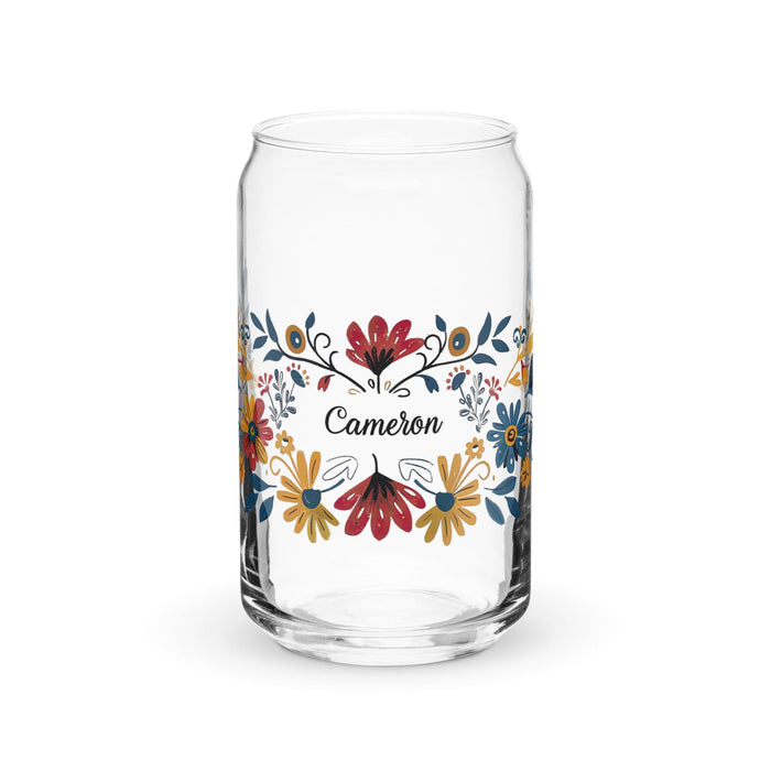 Cameron Exclusive Name Art Piece Can-Shaped Glass Home Office Work Mexican Spanish Pride Gift Cup One-Of-A-Kind Calligraphy Glass | C7 Mexicada 16 oz