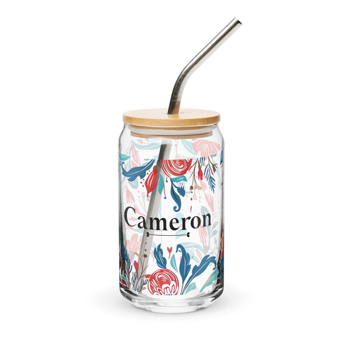 Cameron Exclusive Name Art Piece Can-Shaped Glass Home Office Work Mexican Spanish Pride Gift Cup One-Of-A-Kind Calligraphy Glass | C9 Mexicada 16 oz With Lid & Straw