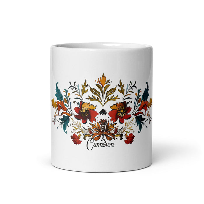 Cameron Exclusive Name Art Piece Home Office Work Coffee Mug Mexican Spanish Pride Gift Cup One-Of-A-Kind Calligraphy White Glossy Mug | C2 Mexicada