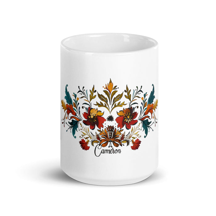 Cameron Exclusive Name Art Piece Home Office Work Coffee Mug Mexican Spanish Pride Gift Cup One-Of-A-Kind Calligraphy White Glossy Mug | C2 Mexicada