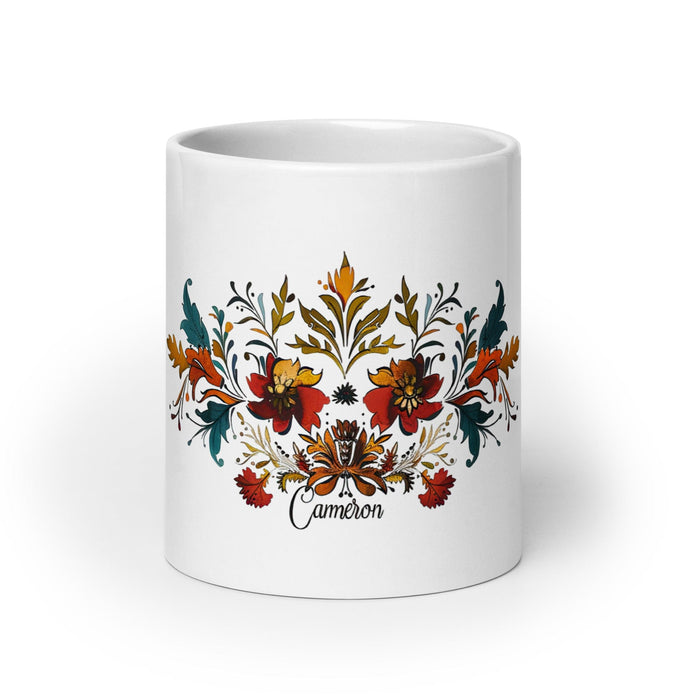 Cameron Exclusive Name Art Piece Home Office Work Coffee Mug Mexican Spanish Pride Gift Cup One-Of-A-Kind Calligraphy White Glossy Mug | C2 Mexicada