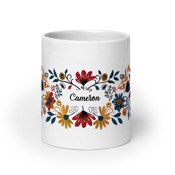 Cameron Exclusive Name Art Piece Home Office Work Coffee Mug Mexican Spanish Pride Gift Cup One-Of-A-Kind Calligraphy White Glossy Mug | C7 Mexicada