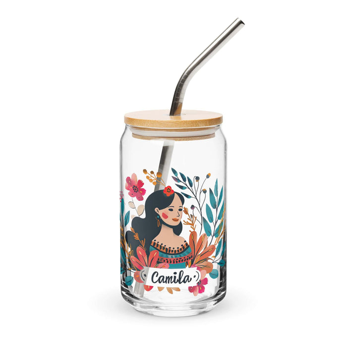 Camila Exclusive Name Art Piece Can-Shaped Glass Home Office Work Mexican Spanish Pride Gift Cup One-Of-A-Kind Calligraphy Glass | C1 Mexicada 16 oz With Lid & Straw