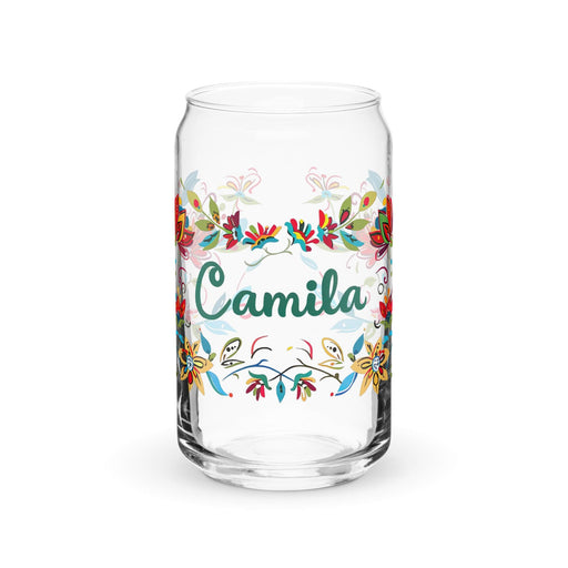 Camila Exclusive Name Art Piece Can-Shaped Glass Home Office Work Mexican Spanish Pride Gift Cup One-Of-A-Kind Calligraphy Glass | C10 Mexicada 16 oz