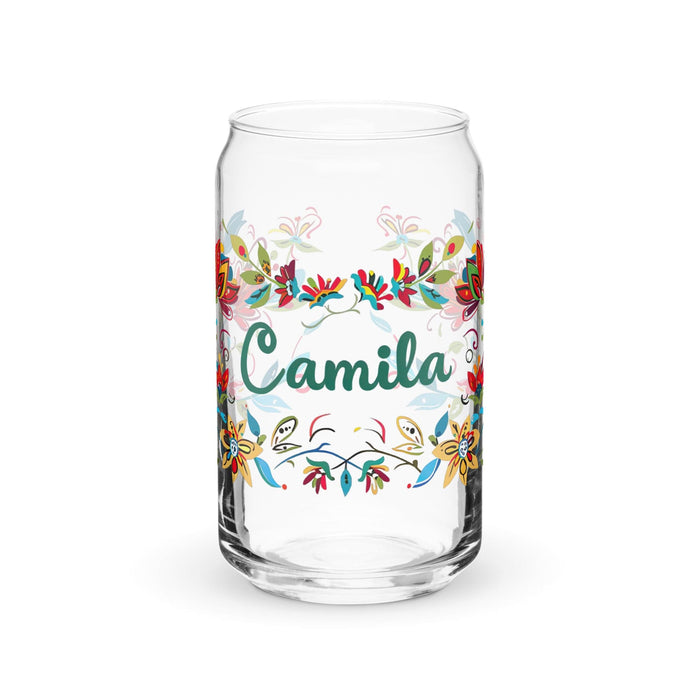 Camila Exclusive Name Art Piece Can-Shaped Glass Home Office Work Mexican Spanish Pride Gift Cup One-Of-A-Kind Calligraphy Glass | C10 Mexicada 16 oz