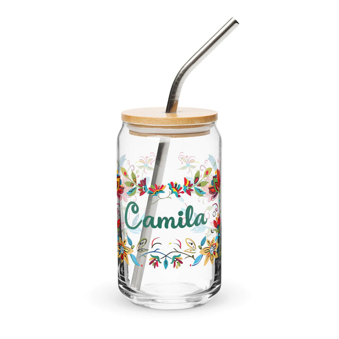 Camila Exclusive Name Art Piece Can-Shaped Glass Home Office Work Mexican Spanish Pride Gift Cup One-Of-A-Kind Calligraphy Glass | C10 Mexicada 16 oz With Lid & Straw