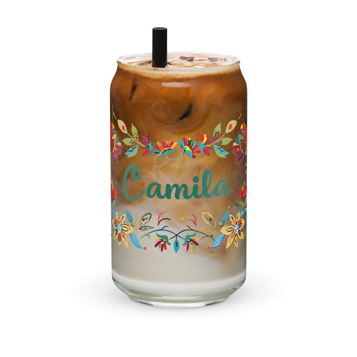 Camila Exclusive Name Art Piece Can-Shaped Glass Home Office Work Mexican Spanish Pride Gift Cup One-Of-A-Kind Calligraphy Glass | C10 Mexicada