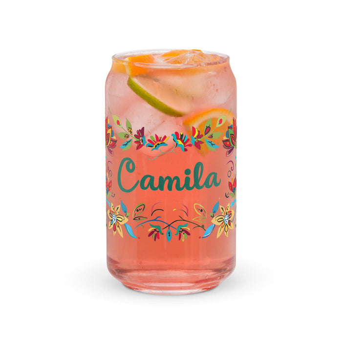 Camila Exclusive Name Art Piece Can-Shaped Glass Home Office Work Mexican Spanish Pride Gift Cup One-Of-A-Kind Calligraphy Glass | C10 Mexicada